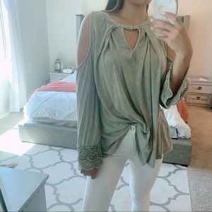 Military Hippie Olive Flowy Top